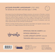 LAMONINARY: SIX SONATAS FOR TWO VIOLINS AND BASS OPUS 1