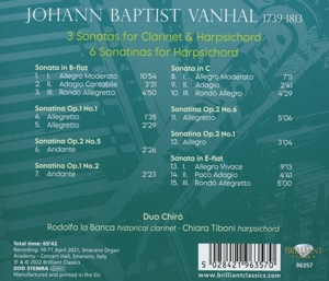 VANHAL: 3 SONATAS FOR CLARINET & HARPSICHORD<br/><h5>Megjelenés: 2022-07-01</h5>