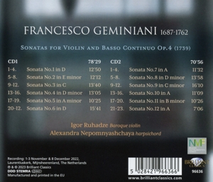 GEMINIANI: VIOLIN SONATAS OP.4<br/><h5>Megjelenés: 2023-11-03</h5>