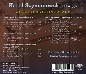 SZYMANOWSKI: WORKS FOR VIOLIN & PIANO<br/><h5>Megjelenés: 2024-12-06</h5>