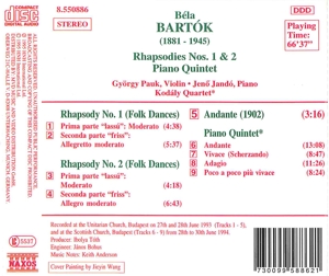 RHAPSODIES 1-2/PIANOQUINT<br/><h5>Megjelenés: 1997-11-24</h5>