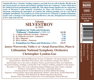 VALENTIN SILVESTROV: SYMPHONY FOR VIOLIN AND ORCHESTRA WIDMUNG<br/><h5>Megjelenés: 2024-05-03</h5>