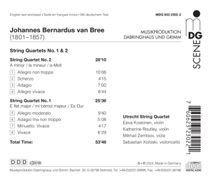 JOHANNES BERNARDUS VAN BREE: STRING QUARTETS NO. 1 & 2<br/><h5>Megjelenés: 2024-02-02</h5>