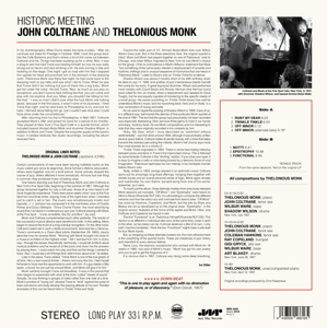 HISTORIC MEETING JOHN COLTRANE AND THELONIOUS MONK<br/><h5>Megjelenés: 2019-04-11</h5>