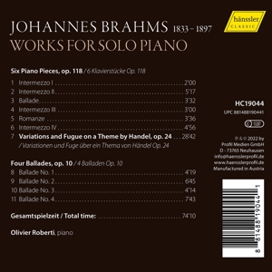 BRAHMS: WORKS FOR SOLO PIANO<br/><h5>Megjelenés: 2022-04-01</h5>