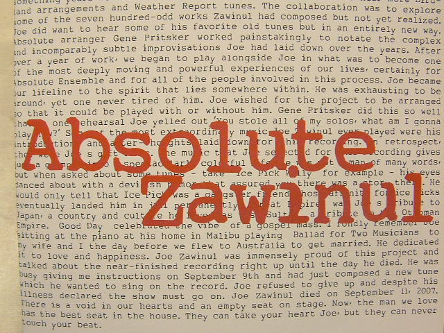 Joe Zawinul Absolute Zawinul (CD) | Lemezkuckó CD bolt